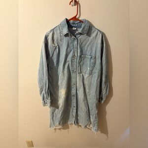 H& M & Denim Distressed Denim Shirt Dress